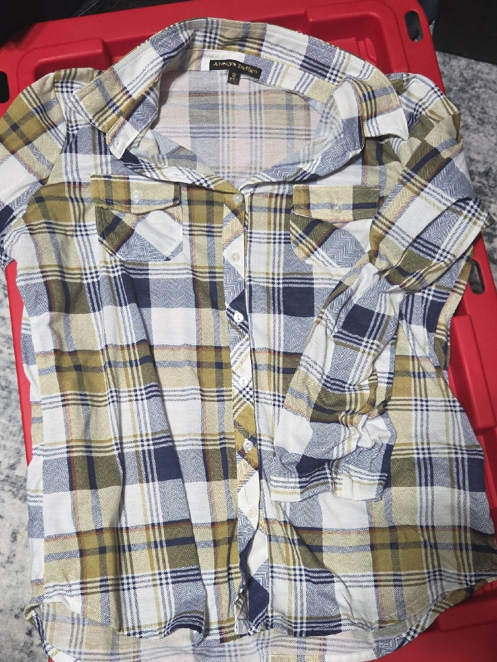 Women’s Plaid Button-Down Shirt in Navy, Olive & White